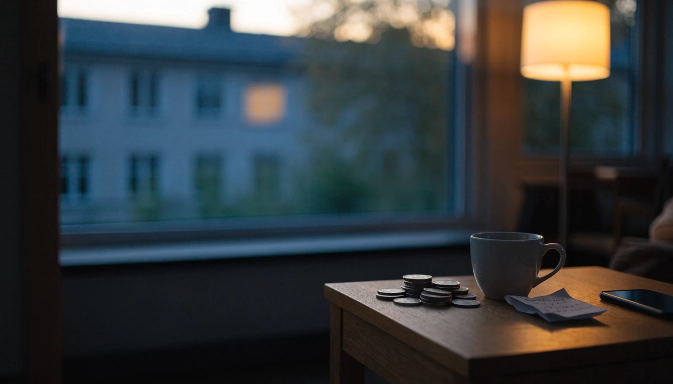 Svensk mynthus och ett vikt nedlagd telefon i hemmet