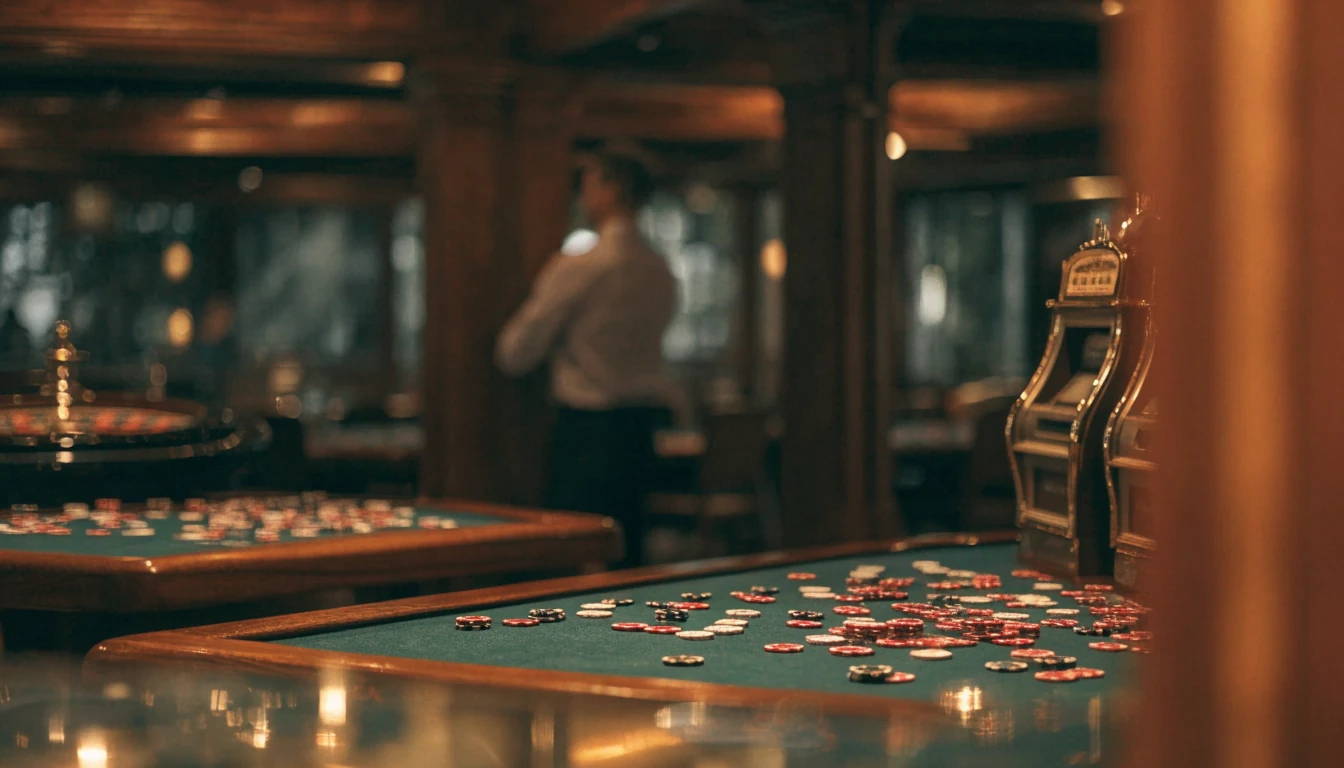 Stämningsfull svensk casinomiljö med marker och roulettehjul