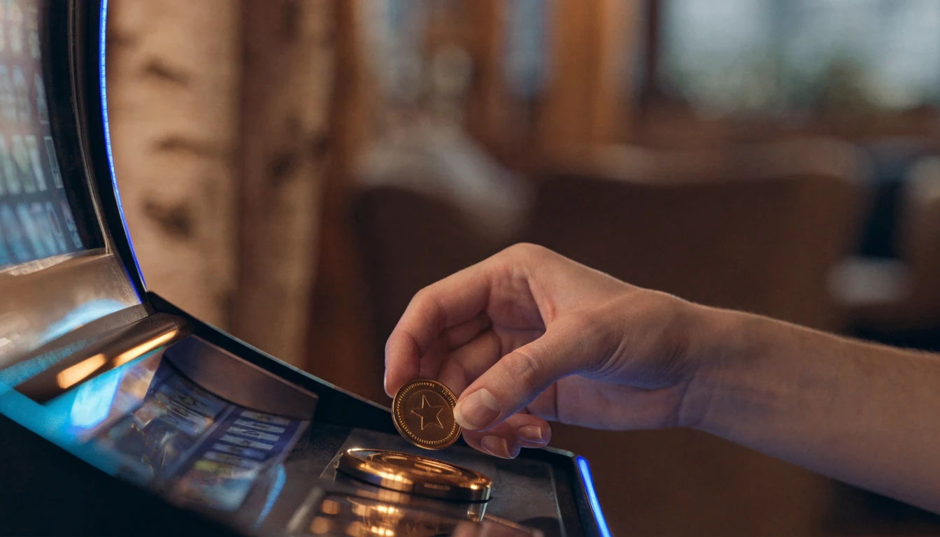 Nära bild av en spelautomat i en modern svensk casinostil