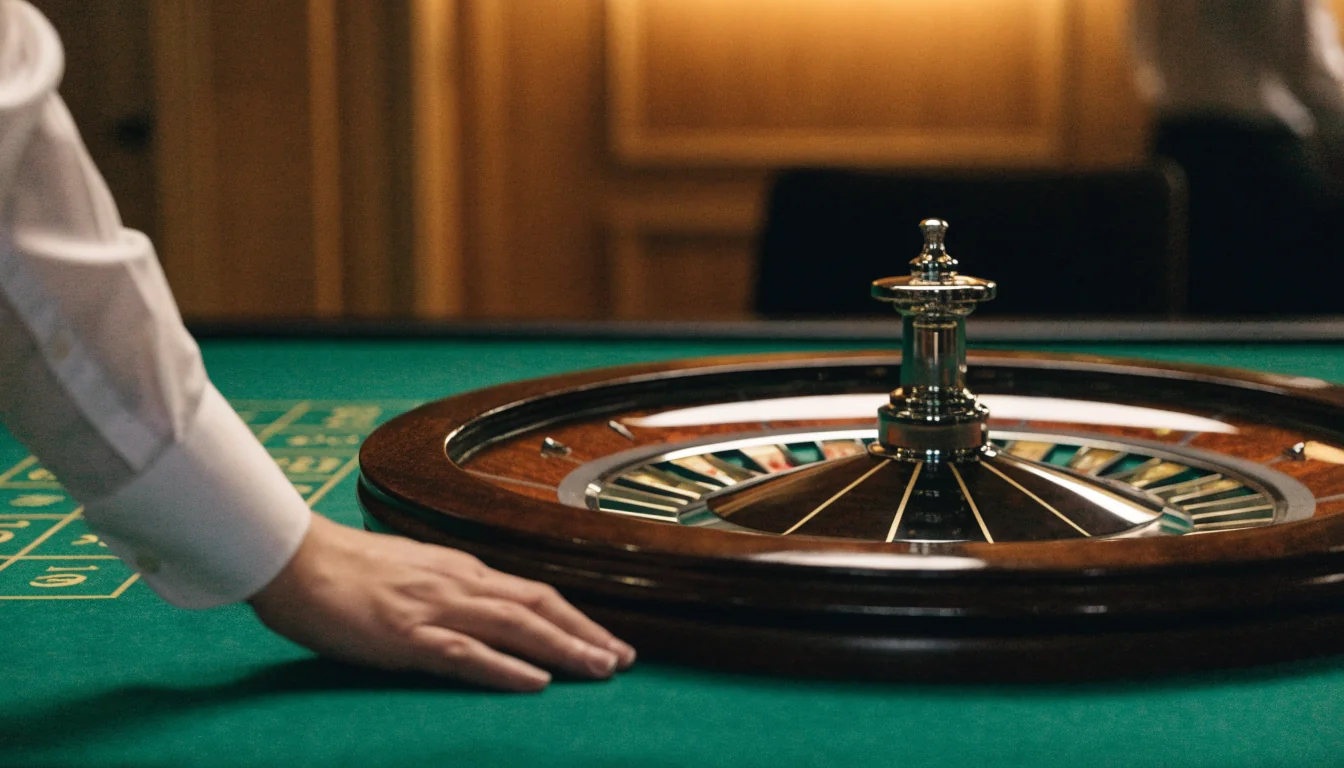 Elegant roulettehjul på grönt bord i en sofistikerad casinomiljö i Sverige