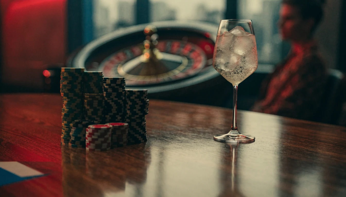 Svensk casinomiljö med marker och roulettebord i guldljus 2026