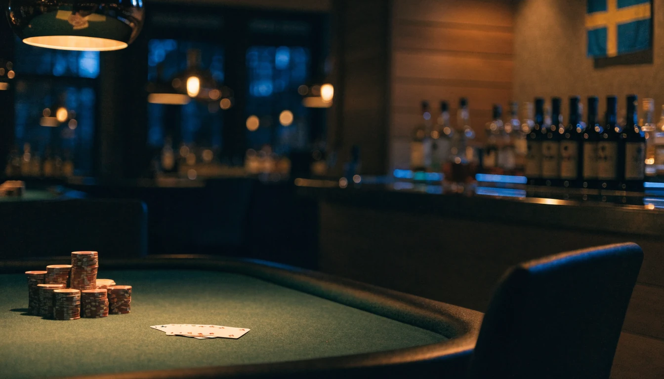 Elegant svenskt casinobord med kort och marker