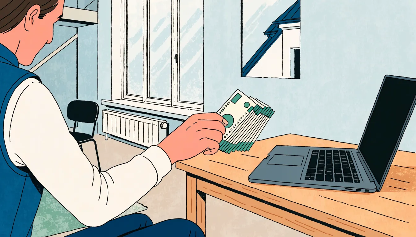 Svensk hemmakontorsscen med bärbar dator och snabb utbetalning i kronor