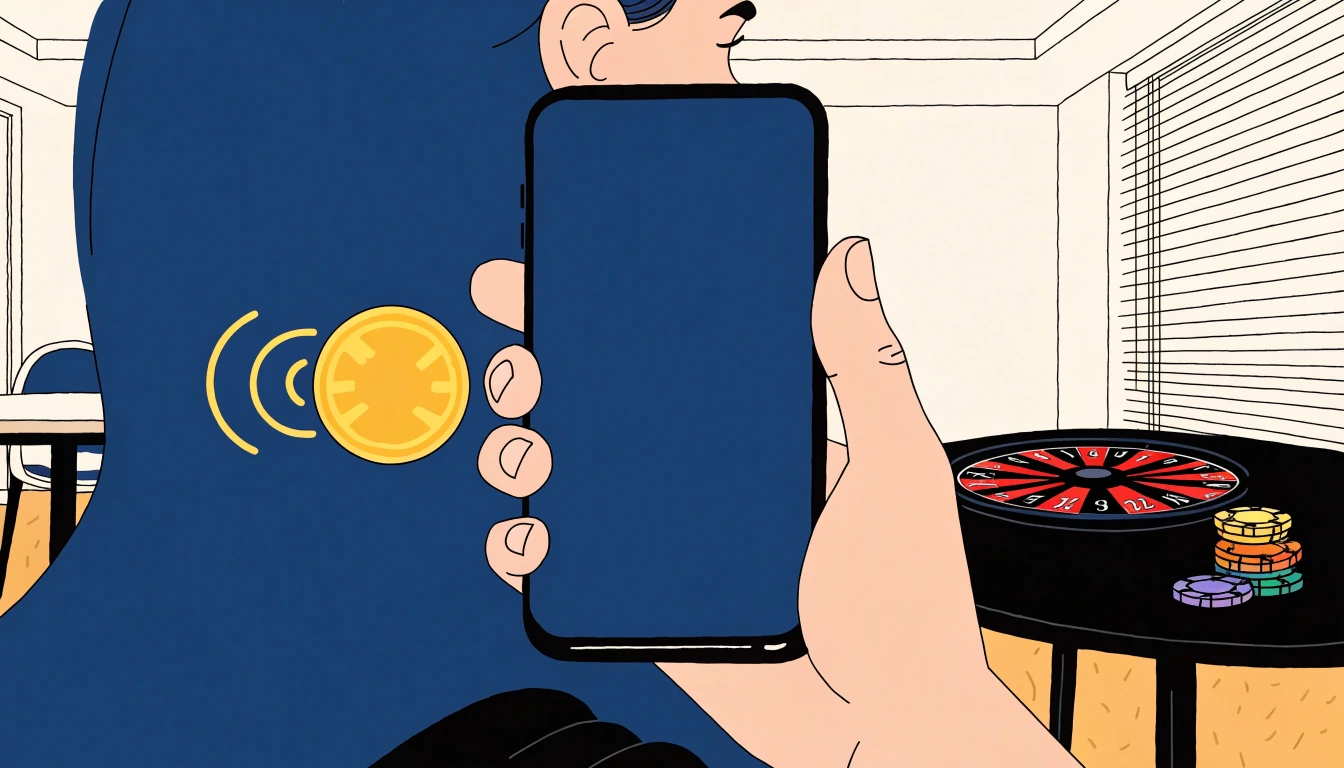Svensk hand med smartphone och Swish-beteckning vid casinobord